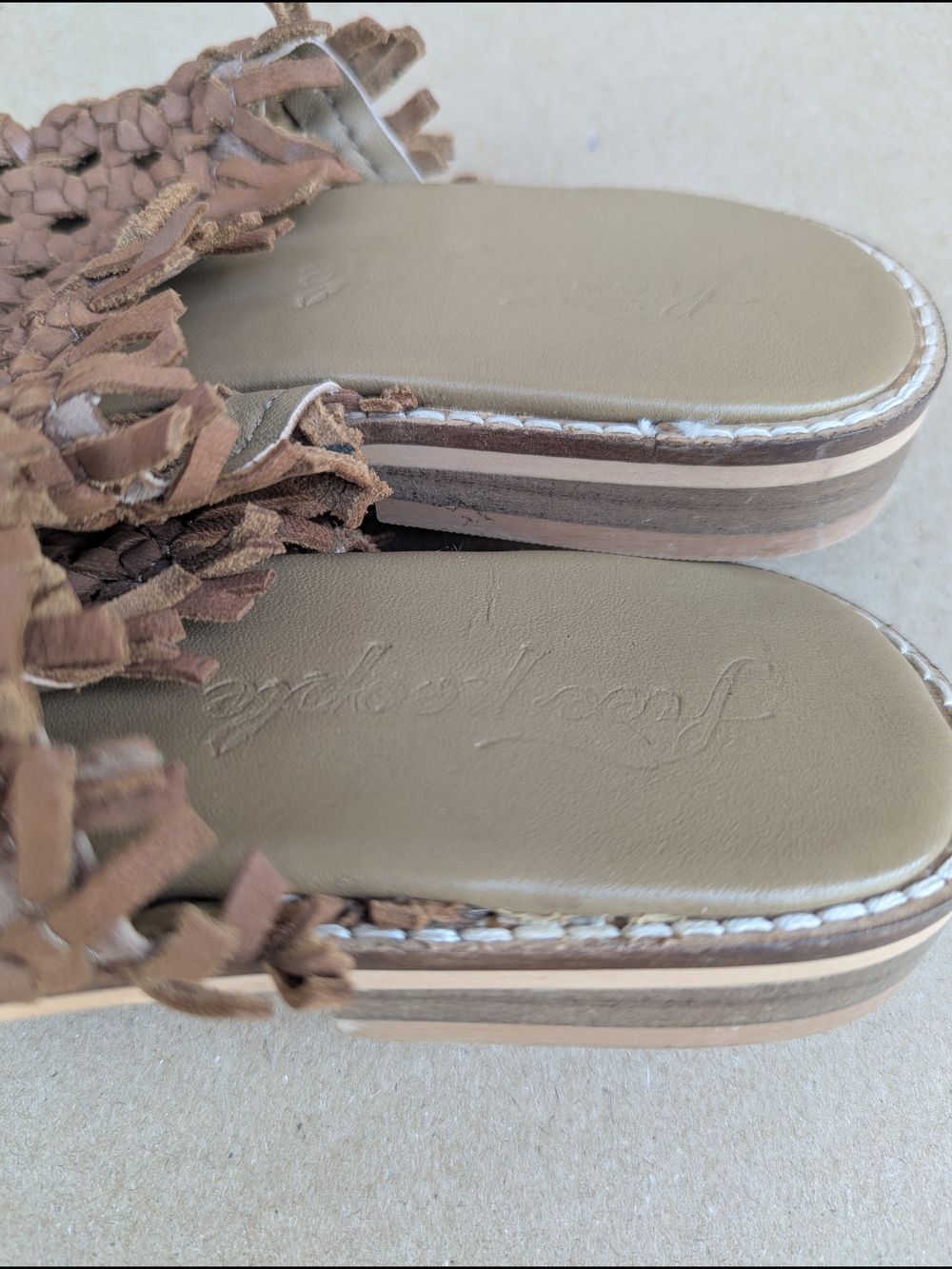 Free People Mirage Woven Leather Fringe Slip On Mule Sandal Flats Tan NWT Boho - Picture 7 of 10